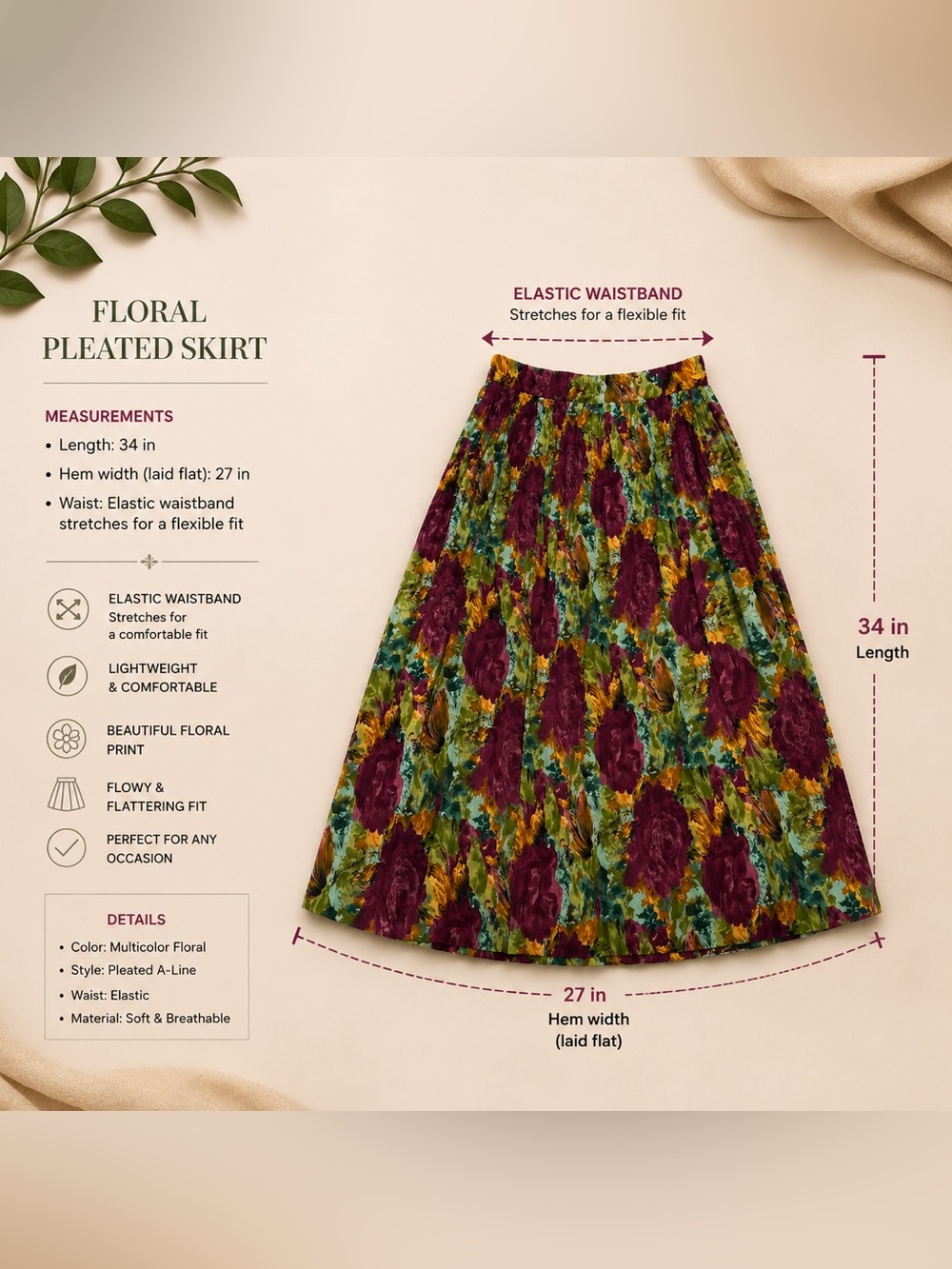American Vintage Multicolor Floral A-Line Skirt & Top Set - Picture 4 of 4